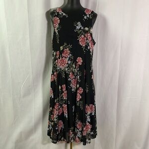 Torrid Black Pink & Blue Floral Print Sleeveless Midi Swing Dress